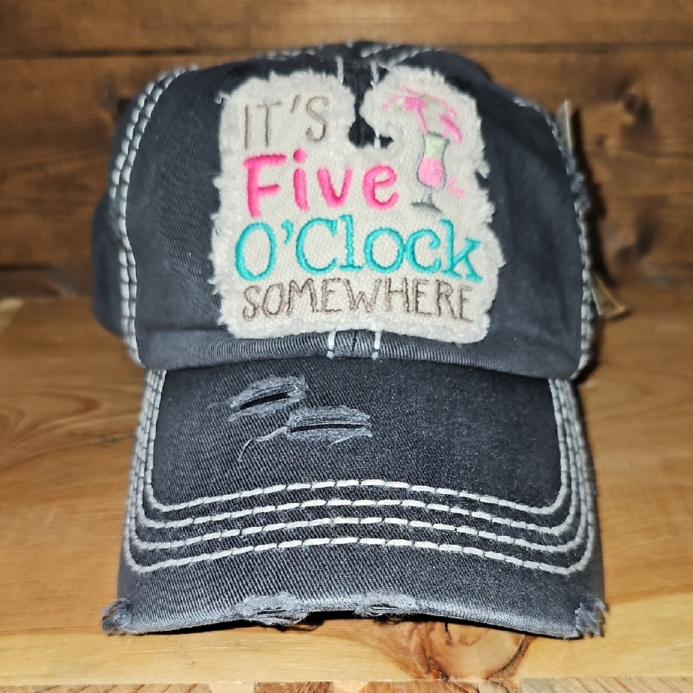 Black Distressed Ball Caps Lot (2) Its 5 O'Clock Somewhere Margarita Cocktail